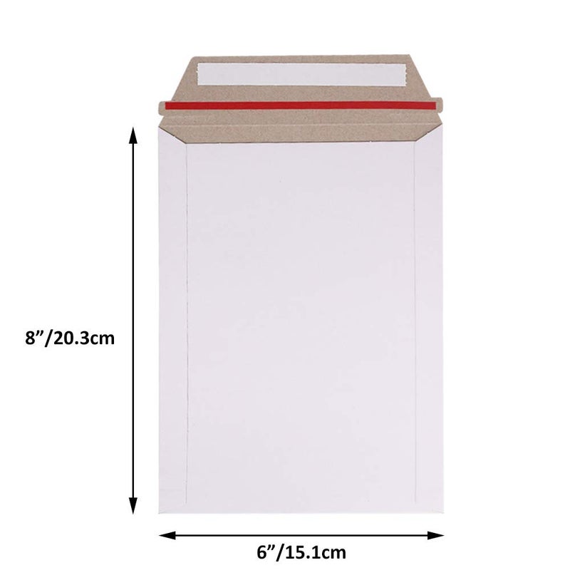 zmybcpack 100 Pack 6X8 inch Self Seal Photo Document Mailers Stay Flat White Cardboard Envelopes White Photography Mailers for CD, Photos, Document - Image 2
